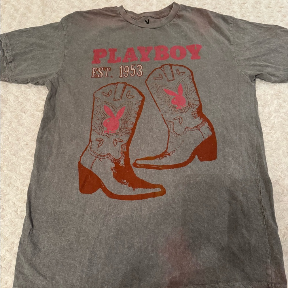 Playboy Gray T-Shirt with Pink Logo
